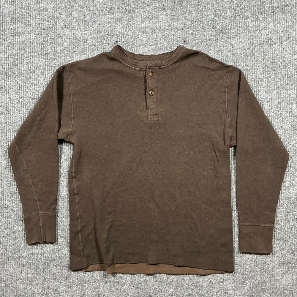 LL Bean‎ Henley Shirt Mens Large Brown Long Sleeve Outdoor Tee Dadcore Casual